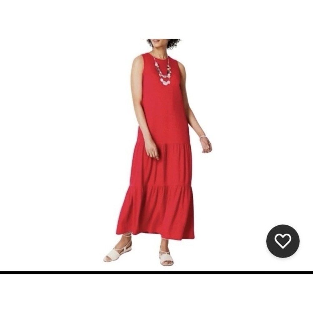 J. Jill Red Tiered Slub Knit Sleeveless Maxi Ruffle Dress XL Petite